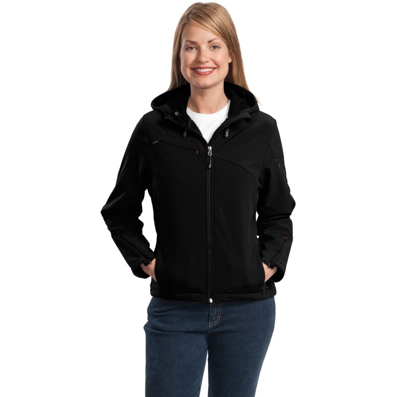 Port Authority Ladies Textured Hooded Soft Shell Jacket Thumbnail