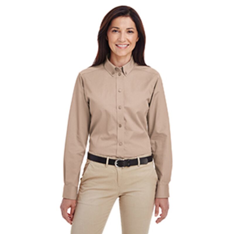 Harriton Ladies' Foundation 100% Cotton Long-Sleeve Twill Shirt with Teflon™ Thumbnail